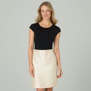 Albert Nipon Cream Wool Silk A-Line Skirt | Size 12 | Classic Elegance
